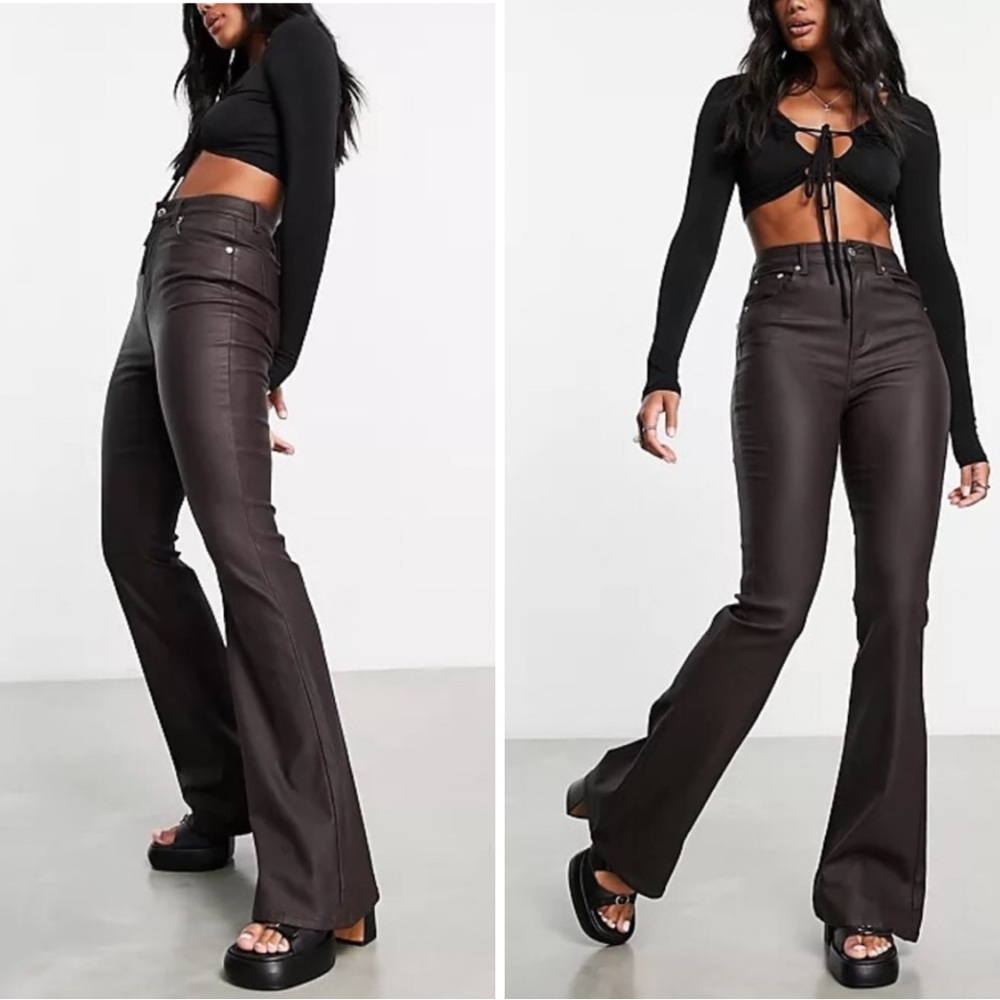 ASOS Design Power stretch flared jeans in coated chocolate brown 🍪 NWT 34/30 🍪